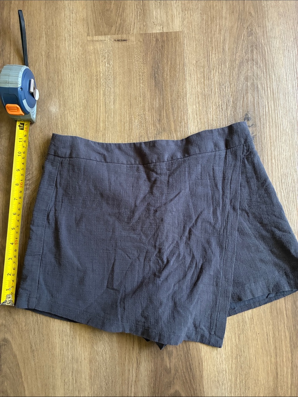 Women's Brown Linen-Blend Mini Skort